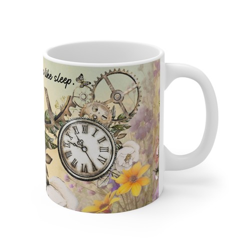 Taza de café estilo retro con diseño floral y mecánico - Amantes del café - Imagen 5 de 6
