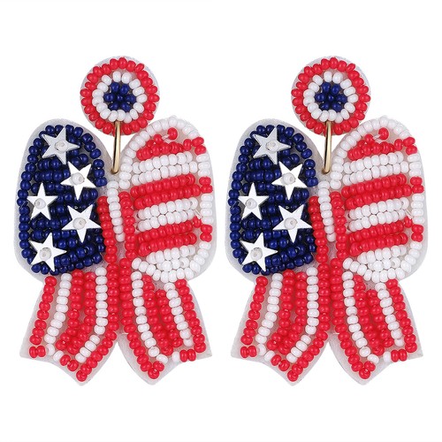 2 Stck. Rot Weiß Blau Flagge 4. Juli Ohrringe Patriotisch USA Baumeln Perlen Ohrstecker - Bild 10 von 26