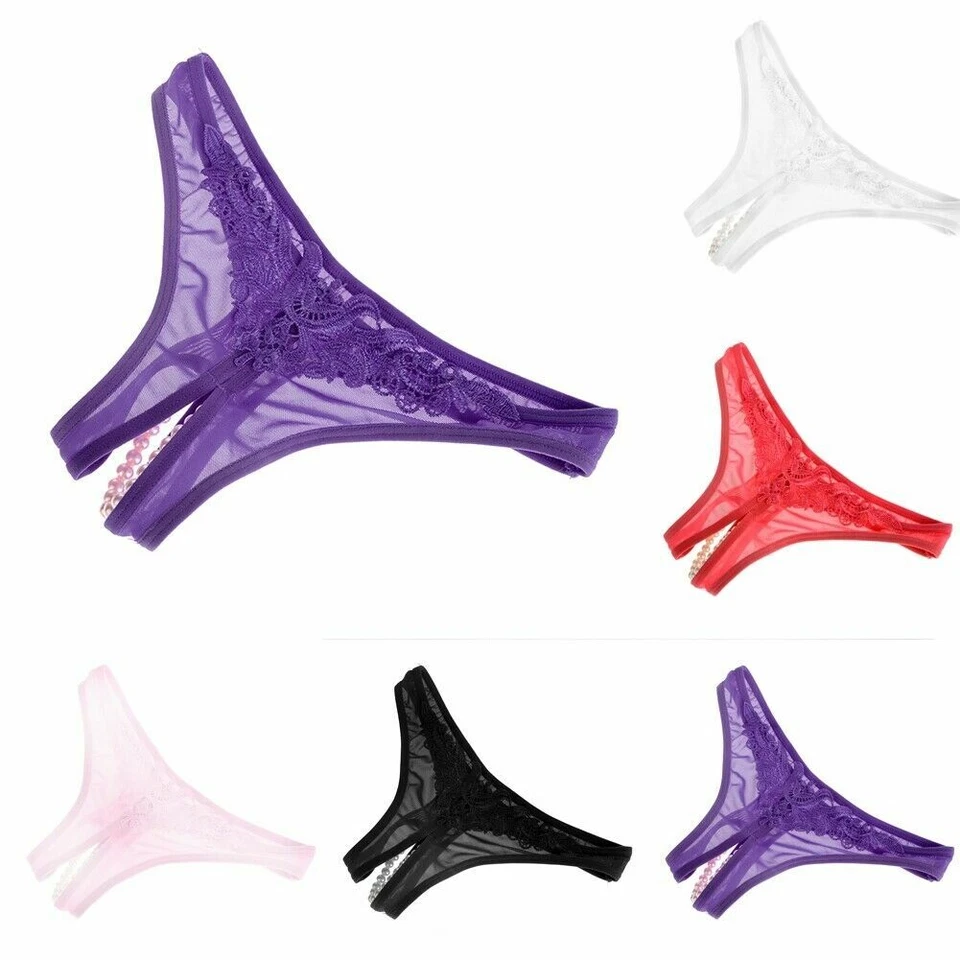 Mujeres Sexy Encaje Perla Calzoncillos Lencería Bragas Tanga Tanga Bragas Ropa Interior Foto 4 de 4