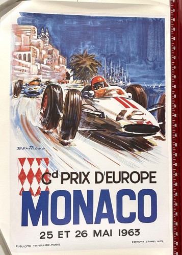 MONACO GRAND PRIX 1963 BELIGOND VINTAGE FRENCH AUTOMOBILE RACING POSTER - Picture 2 of 5