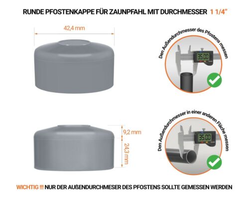 Zaunpfahlkappen Rundrohr grau 7040 Zaunkappen Pfostenkappe Abdeckung Zaun Sockel - Bild 7 von 12