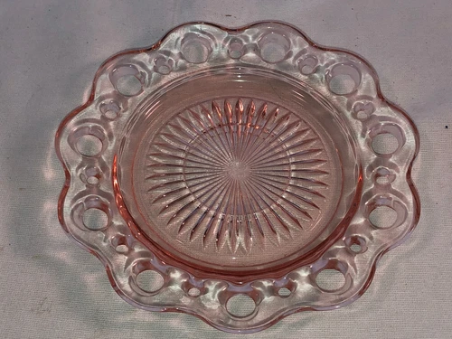 Pink Lace Edge Saucer And Teal Sandwich Demitasse  Saucer Depression Glass