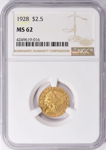 1928 INDIAN HEAD $2.5 QUARTER EAGLE GOLD NGC MS62