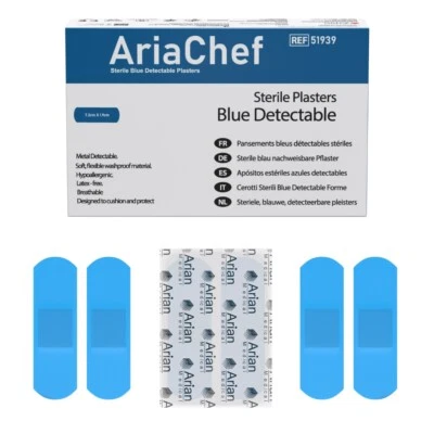 ARIAN MEDICAL LTD. 100pcs AriaChef Sterile Catering Kitchen Chef Wash Proof Plasters 7.2cm x 1.9cm