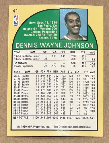 1990 NBA HOOPS DENNIS JOHNSON Boston Celtics CARD #41 - Picture 2 of 2
