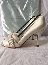 Grazia Franchesca Diamond White Silk Wedding Bridal Open Toe Heels Sz 7.5 NIB