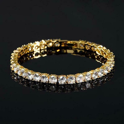 Men Cubic Zirconia Tennis Bracelet Chain Ice Out Crystal Hip Hop Bracelet Bling  - Picture 4 of 5