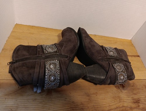 Not Rated Western Boho Booties Womens 9 Beaded Bow Brown Cowboy Ankle Boot READ - Bild 5 von 8