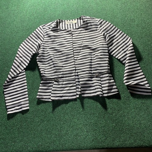 Starling Jacke Damen LG schwarz weiß gestreift Büro Piraten Gefängnis transparent Blazer Reißverschluss - Bild 10 von 10