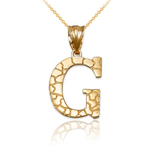Yellow Gold Nugget Letter Initial Pendant Necklace - Picture 31 of 75