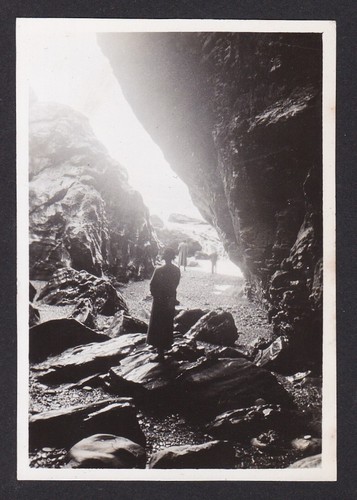 Beautiful Artistic Vernacular Photo Lady Standing In Beach Cave Shadows Sunlight