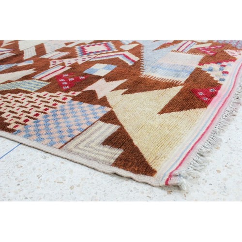 Moroccan Red Wool Rug Handmade Berber Rugs Geometric Azilal Boujaad Carpet 4 x 8 - Picture 5 of 10