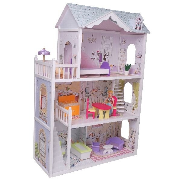 Poppenhuis + 13-delige Meubelset 116x38x123,5cm Poppenhuis + 13-delige Meubelset 116x38x123,5cm