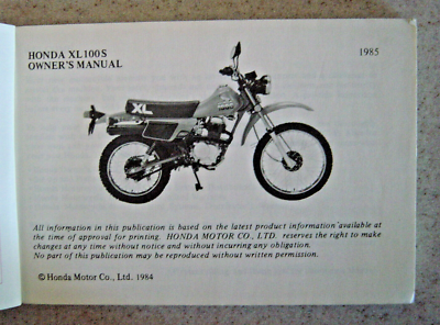 1985 Honda XL100S factory owner's manual 72 pages- 31KA8620 XL 100
