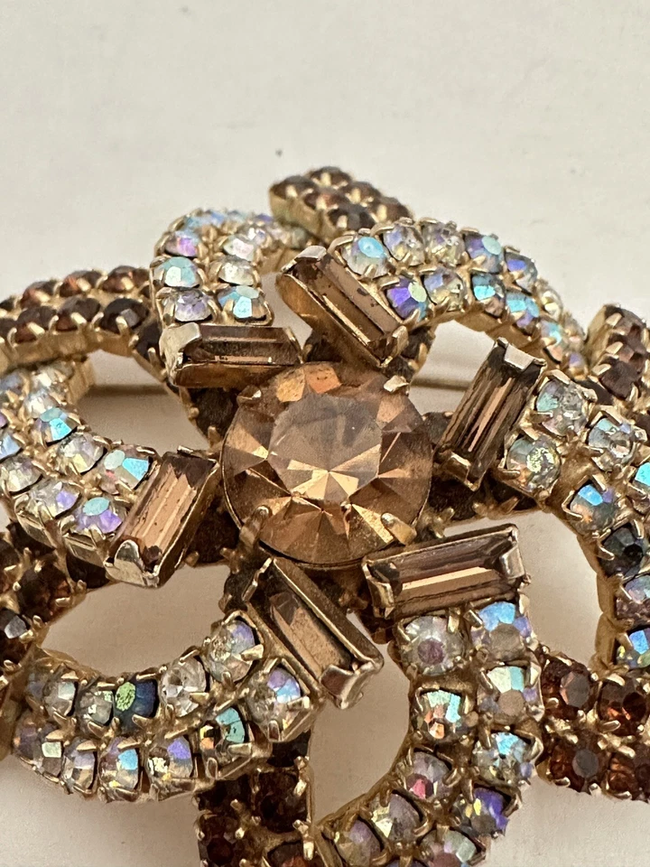 20 世纪 50 年代 AB & Brown 水钻胸针大号黄玉水晶声明别针 Estate HTF — 第 4/4 张图片