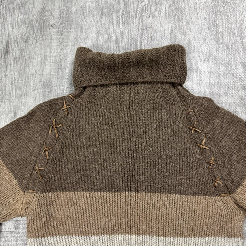 SUÉTER VINTAGE AÑOS 90 HECHO EN ITALIA CUELLO ALTO MEZCLA LANA DE CORDERO MARRÓN RAYAS MEDIANO M Foto 2 de 4