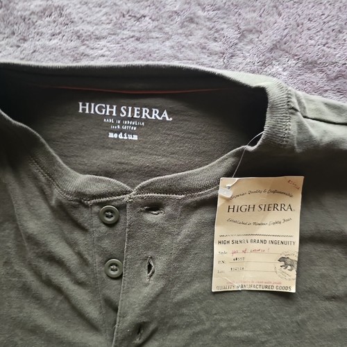 High Sierra Short Sleeve Shirt Men Medium Green Cotton Button Neck Indonesia - Picture 2 of 10