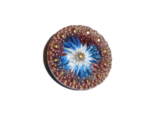 Beautiful Flower Czech Glass Shank Button 1-1/8" Multi-Color Blue Brown Gold - Picture 5 of 6