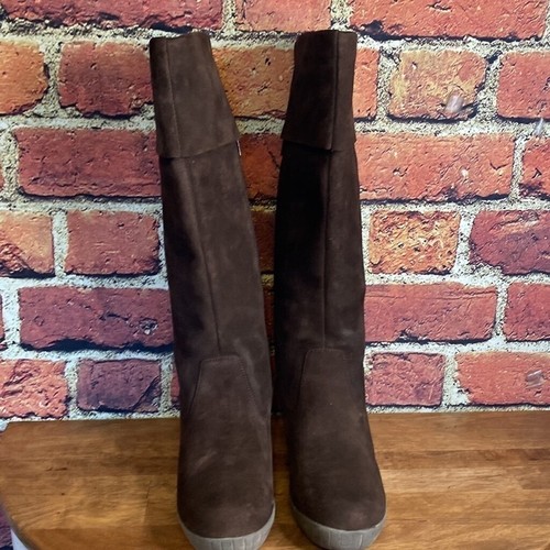 Hush Puppies Brown Suede Leather Zip Up Wedge Knee Lined Boots Size 9 - Picture 5 of 16