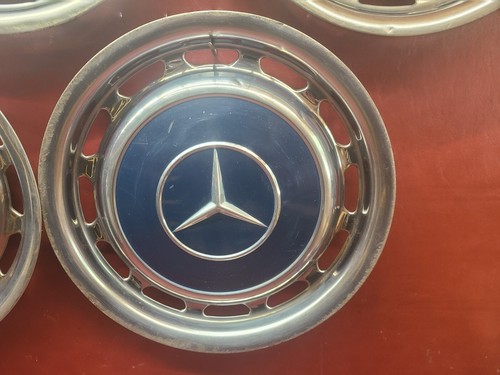 1965-1985 Mercedes Benz Hubcap 14" Rim Wheel Cover Vintage Antique ALL CLIPS Set - Picture 4 of 14