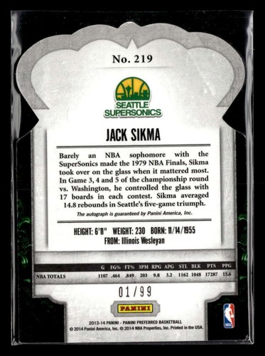 2013-14 Panini Preferred Jack Sikma Crown Royale Auto Autograph /99 #219 U5874 - Picture 2 of 2