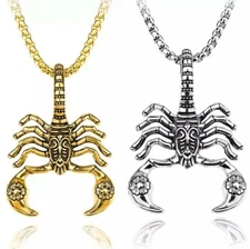 Mens Scorpio Scorpion Pendant Necklace  24" chain silver or gold