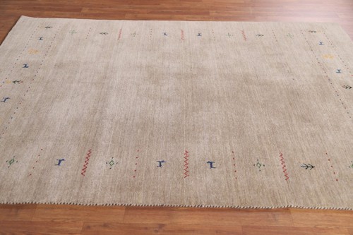 Tribal Light Brown Gabbeh Little Animal Design Bordered Handmade Wool Rug 5'x8' - Picture 9 of 12