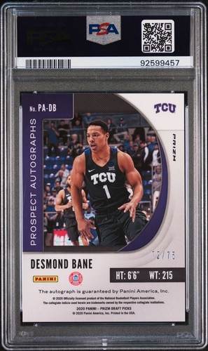 Desmond Bane RC Auto TCU NCAA 2020 Panini Prizm DP Auto Blue Ice /75 PSA10 POP1 - Picture 2 of 4