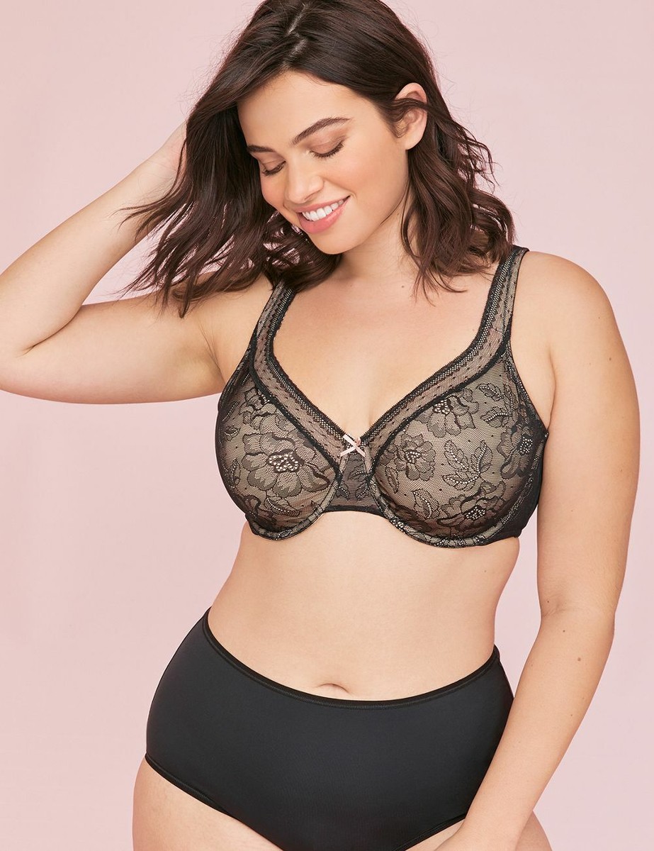 Cacique Lane Bryant Bra Sexy Mesh U/W Black 42DDD Washed