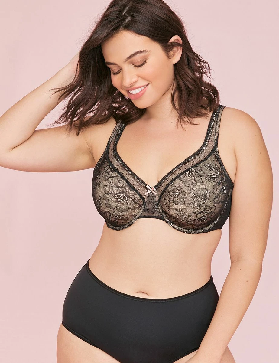 NEW CACIQUE LANE BRYANT BLACK MODERN LACE UNLINED FULL COVERAGE