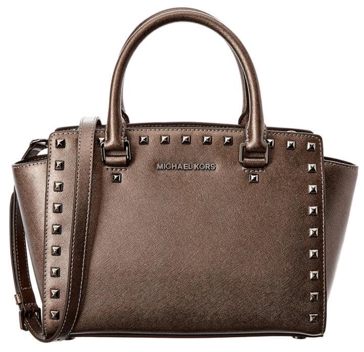 MICHAEL KORS SELMA STUD METALLIC CINDER SAFFIANO CROSSBODY SATCHEL BAG NWT eBay