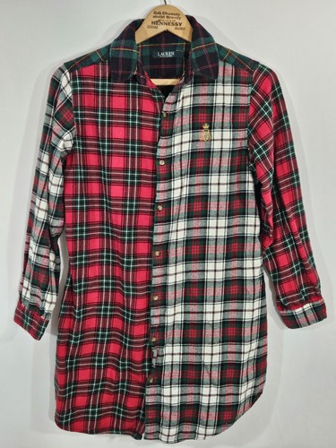 Vintage Ralph Lauren LRL rot grün kariert Knopf Schlafkleid Nachthemd Größe Small