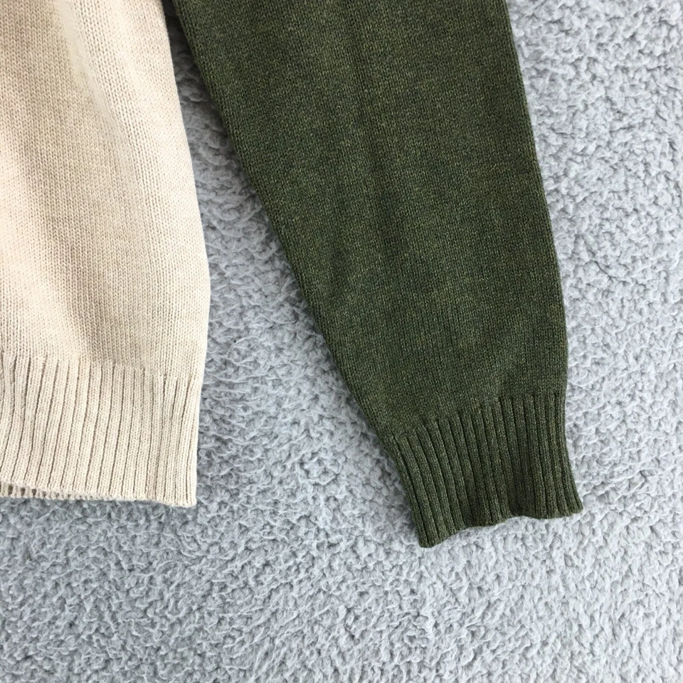 J.Crew Color Block Mock Neck Sweater Men M Beige Green Cotton Knit Button Up NEW - Image 3 of 4