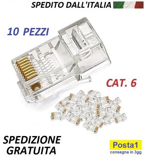 Plug connettori di Rete LAN Cat.6 RJ45 UTP Ethernet. 10 Pezzi - Foto 1 di 4