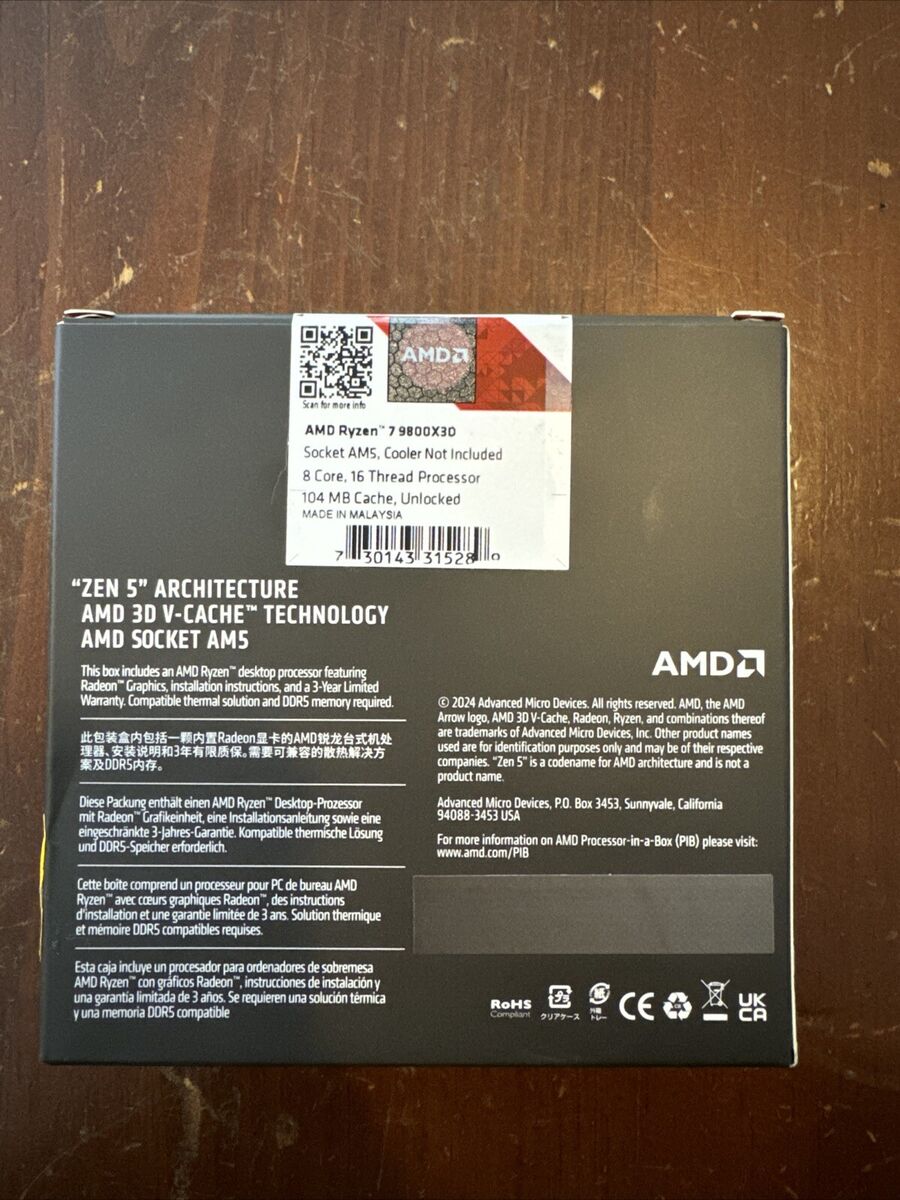 AMD Ryzen 7 9800X3D 5.20GHz CPU NEW IN BOX FACTORY SEALED | eBay AMD Ryzen 7 9800X3D 5.20GHz CPU NEW IN BOX FACTORY SEALED | eBay