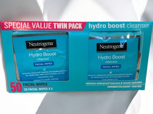Neutrogena Hydro Boost Cleanser Facial Wipes Hyaluronic Acid Twin Pack 50 NEW - Picture 6 of 7