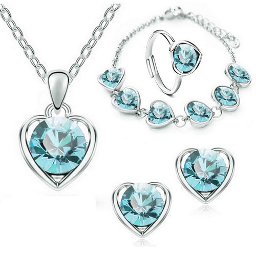 Heart shaped jewelry set earrings earrings necklace rings and bracelets luxury - Picture 15 of 16