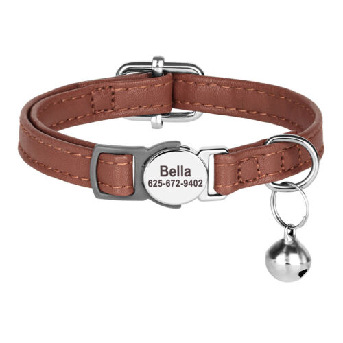 Personalized Cat Collar Puppy Kitten Engraved Name Tag Soft Leather Adjustable - Picture 23 of 23