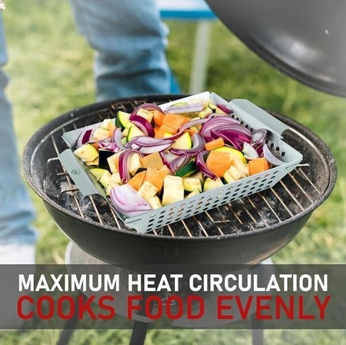KALUNS BBQ Basket - For Grilling Vegetables, Heavy Duty, Stainless 12" x 12" x 2 - Picture 3 of 9