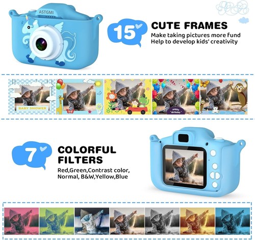 ASTGMI Macchina Fotografica Bambini, 12MP Mini Ricaricabile Fotocamera Digitale - Foto 3 di 8