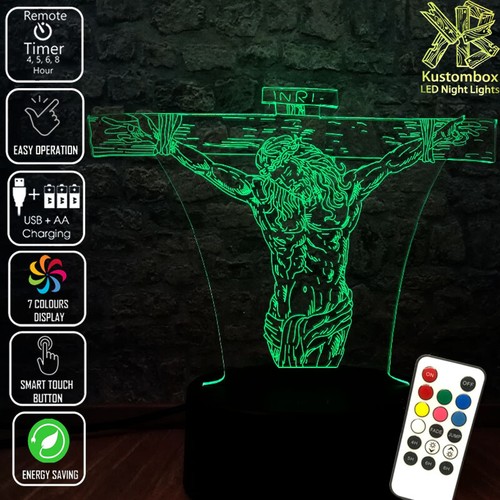 JESUS CHRIST ON THE CROSS3D LED Battery USB Night Light 7 Colour Changing Lamp - Picture 4 of 9