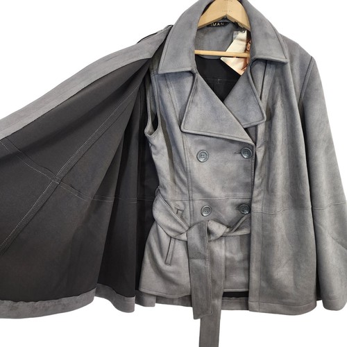 Iman Womens Belted Vest with Removeable Cape Double Breasted Gray Oversize XS - Picture 3 of 14