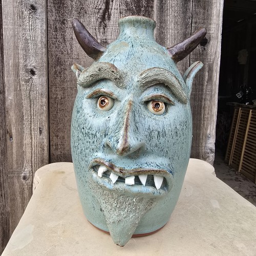 Folk Art Devil Face Jug Pottery by Billy Joe Craven | 11" x 8" - Picture 7 of 9