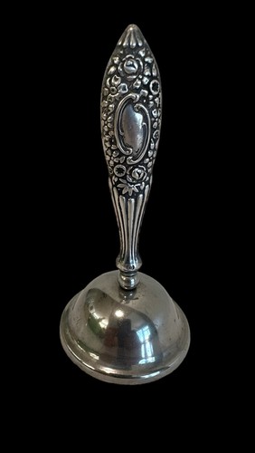 Sterling Silber Tafelglocke Repousse Rose Vintage Blumen Floral Motiv 4 Zoll - Bild 1 von 6