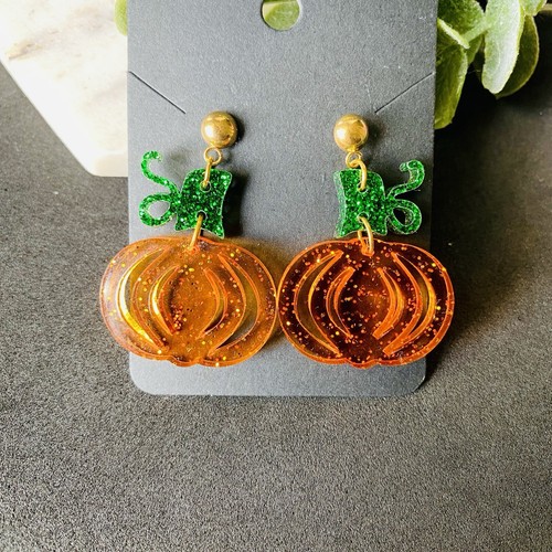 Fall Pumpkin Dangle Earrings Glitter Acrylic Thanksgiving Earrings for Women - Bild 2 von 8