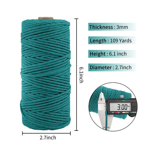 3mm x 109Yards Macrame Cord Thick Natural Cotton Macrame Rope, 4 Strand Twist... - 第 2/7 張圖片