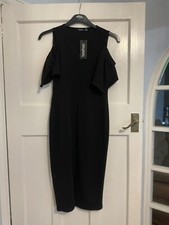 Brand New Boohoo Black Fitted Off The Shoulder Size 12 Dress