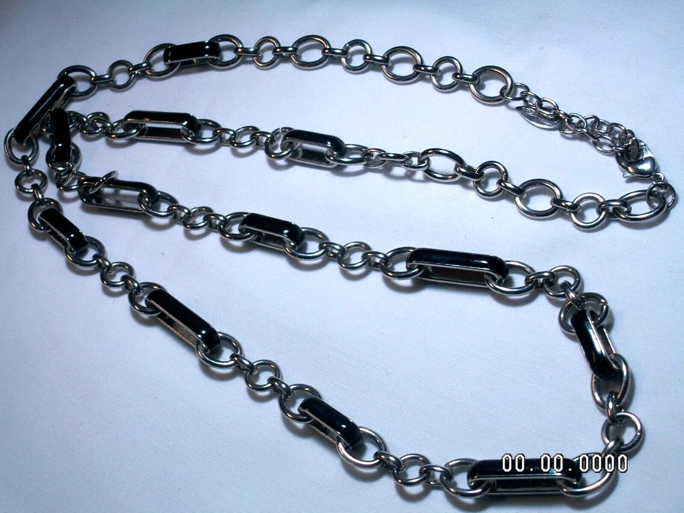 ...Coldwater Creek... Siver тон, черная эмаль цепочка ожерелье... - Изображение 2 из 4