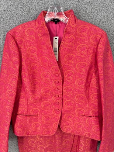 Tuta Ellen Tracy donna taglia 14 giacca e gonna taglia 12 rosa floreale nuova con etichette $726 MS - Foto 2 di 13