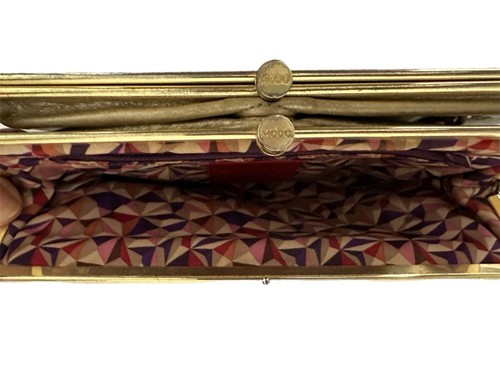 Hobo International Lauren Leather Double Kiss Lock Frame Clutch Gold Wallet Vtg - Picture 2 of 6